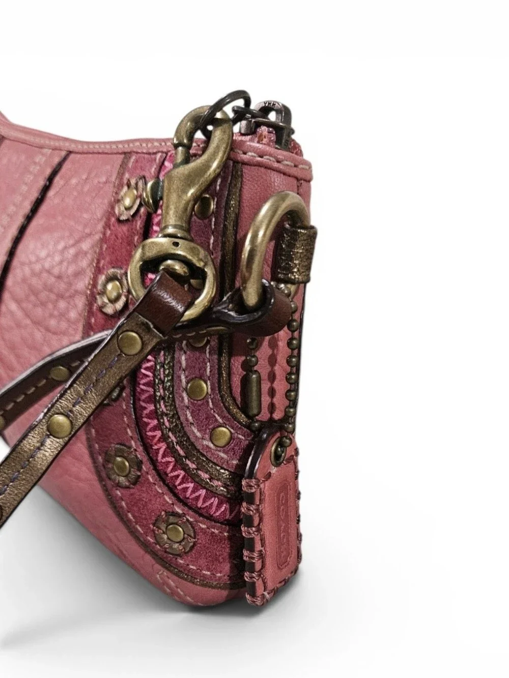 Coach Mia/Dylan Pink Pebbled Leather Wristlet w/Studded Trim & Original Hangtag